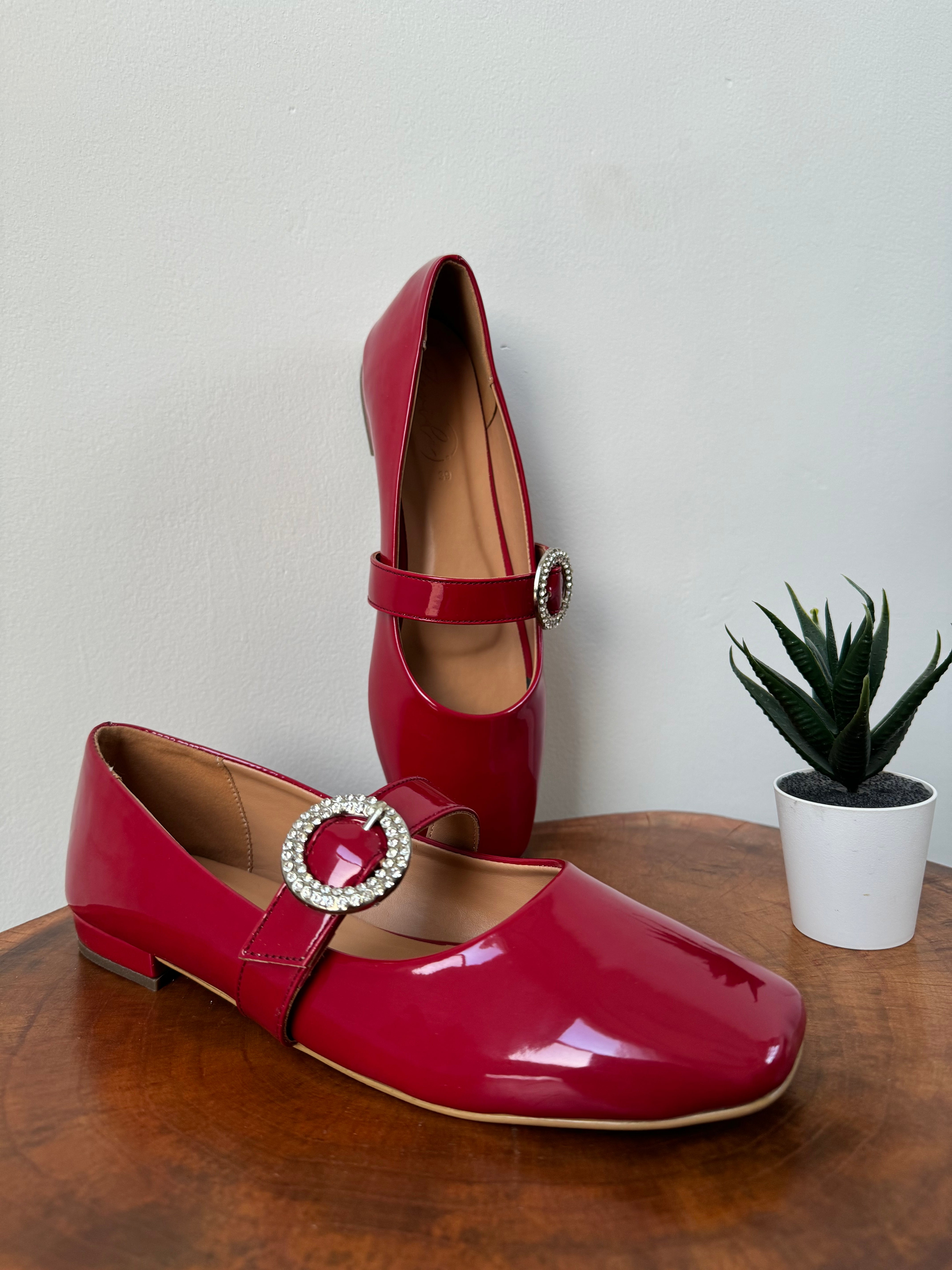 Embellished Mary Janes - RED