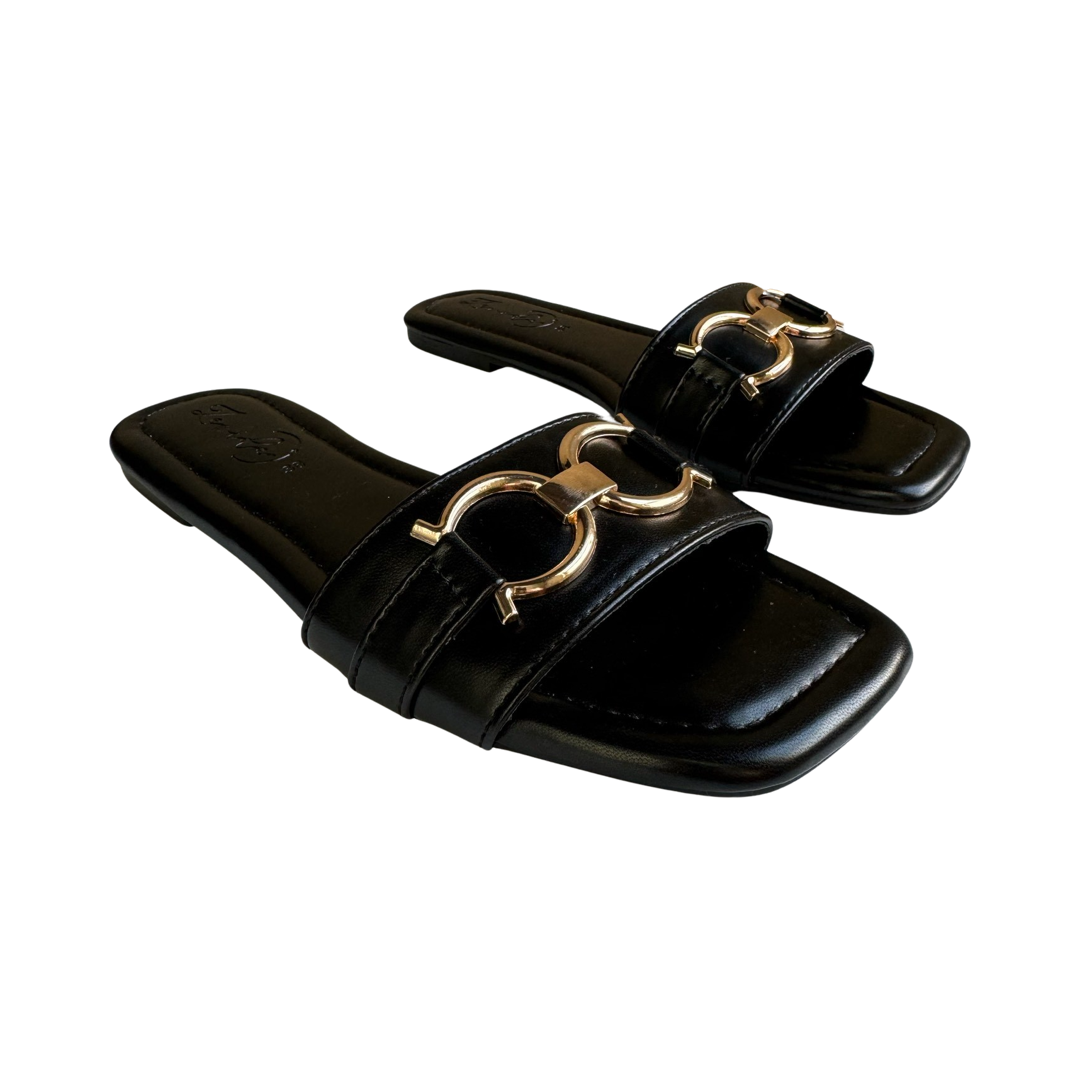 BLACK GOLDEN BUCKLE SLIDES