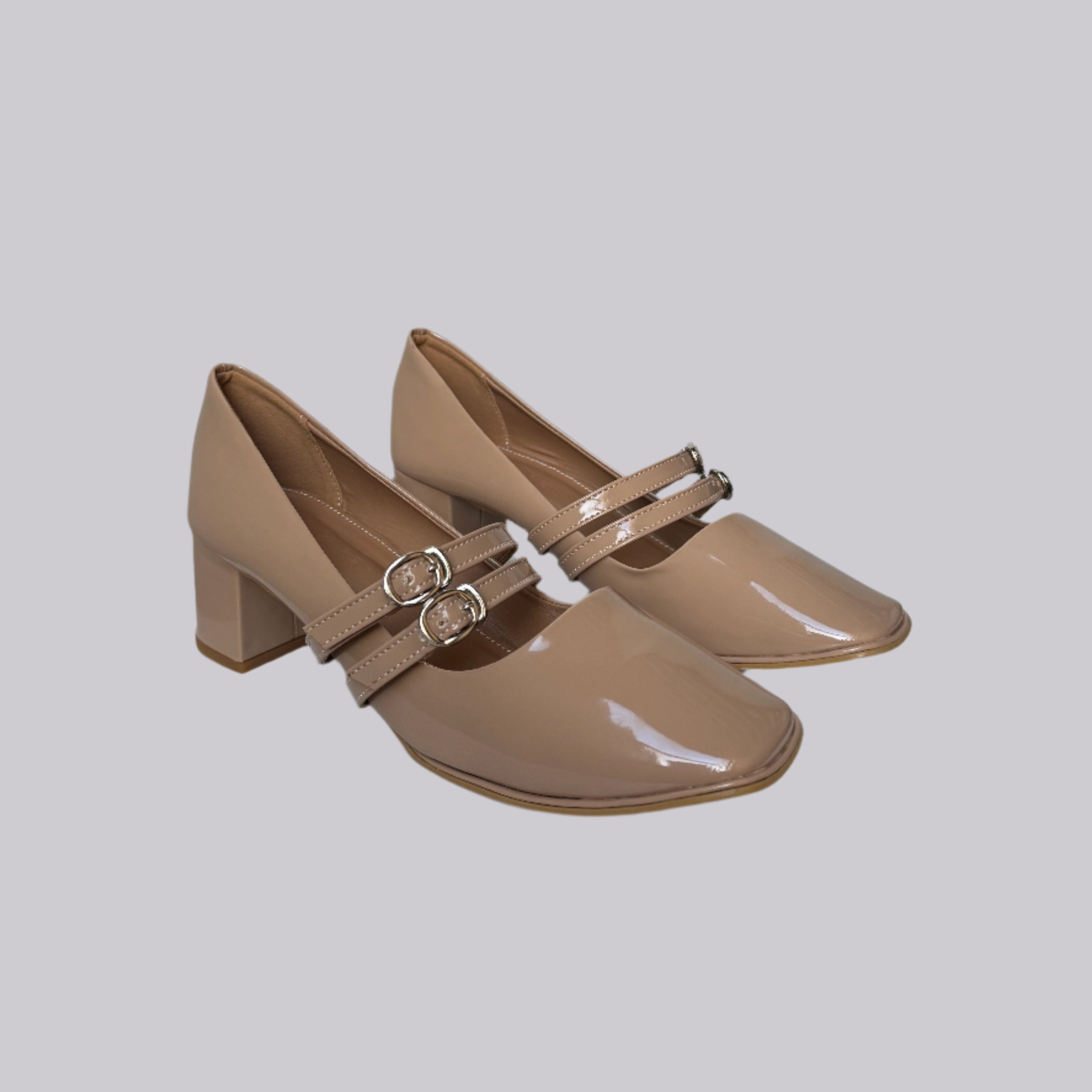 MARY JANES BEIGE - BLOCK HEELS