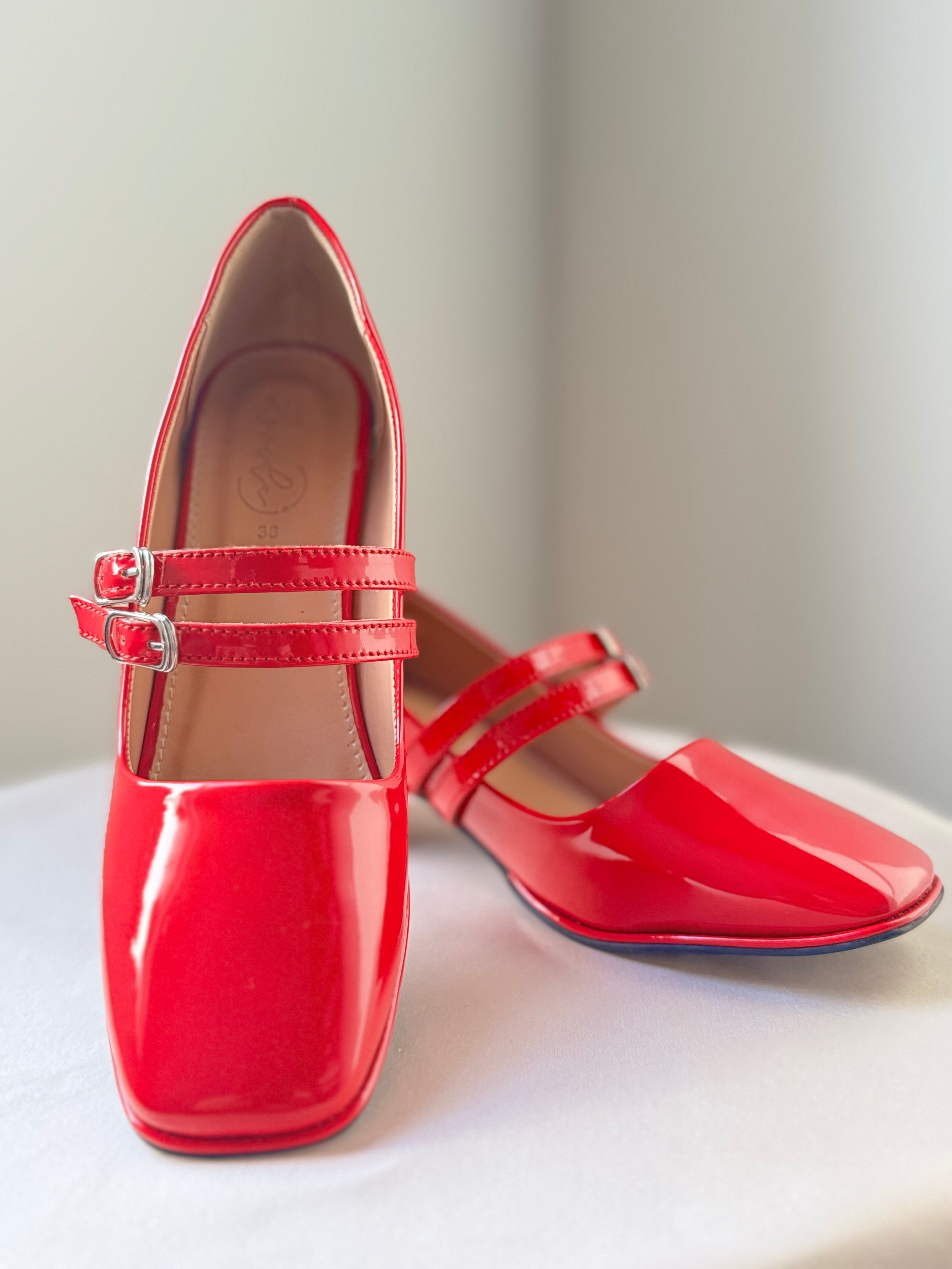 MARY JANE RED - BLOCK HEELS