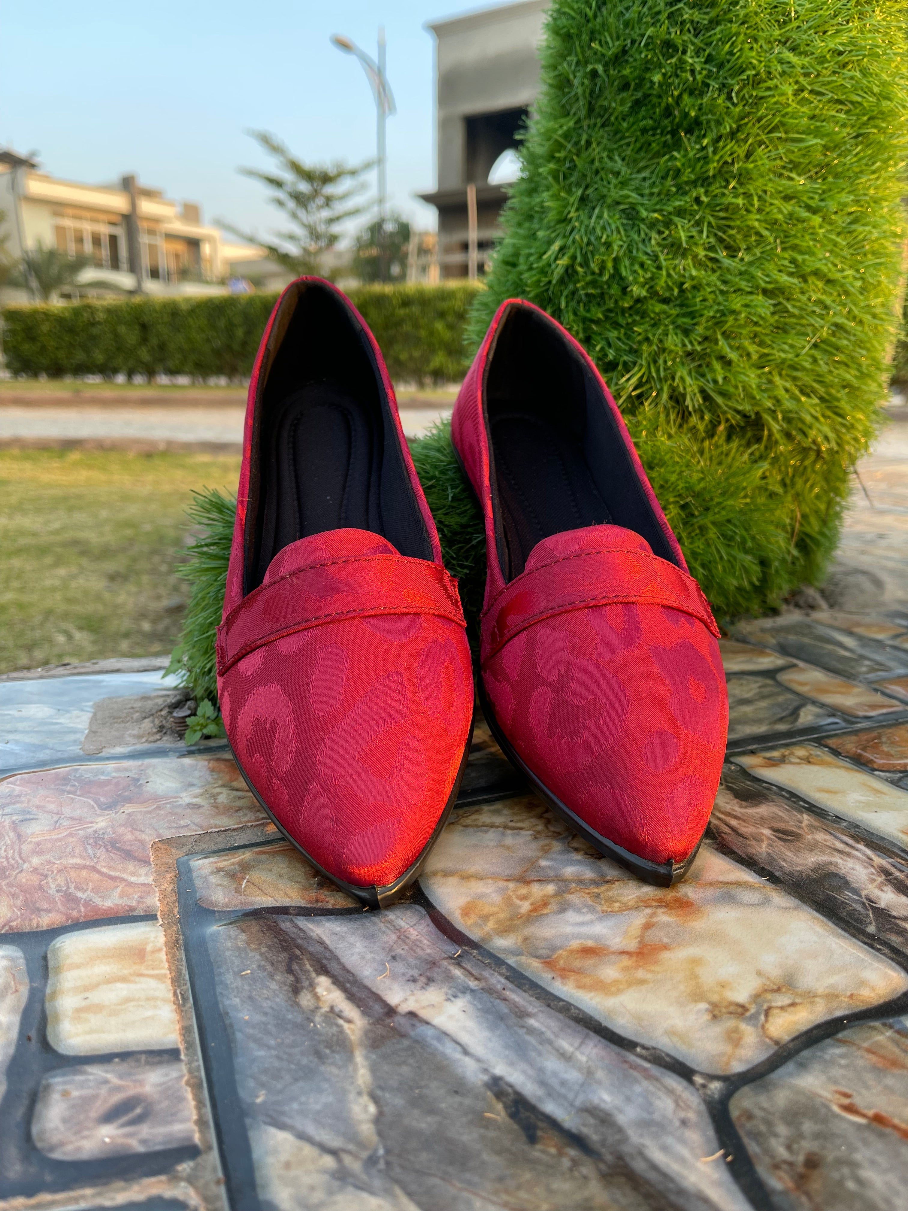 Lotus - Red Flat Pumps